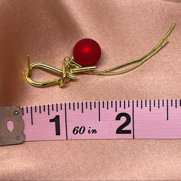 NWT Holiday Red & Gold Tassel Dangle Earrings 925 Silver Prong - Picture 4 of 6